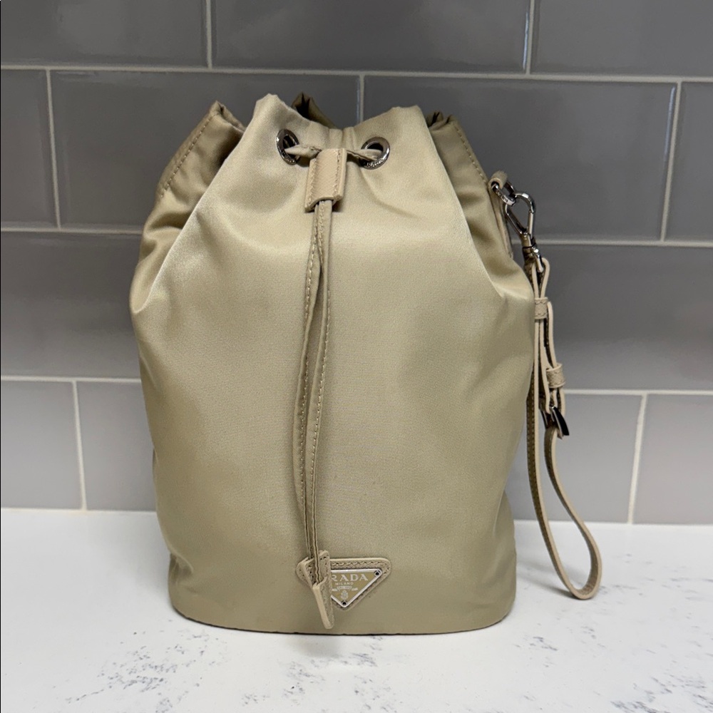 Prada Light Tan Drawstring Bucket Bag